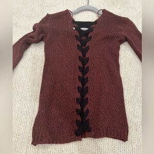 Long Brown heather knit sweater with black lace ups